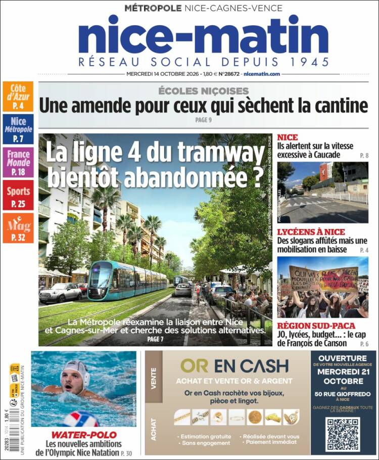 Portada de Nice-Matin (Francia)