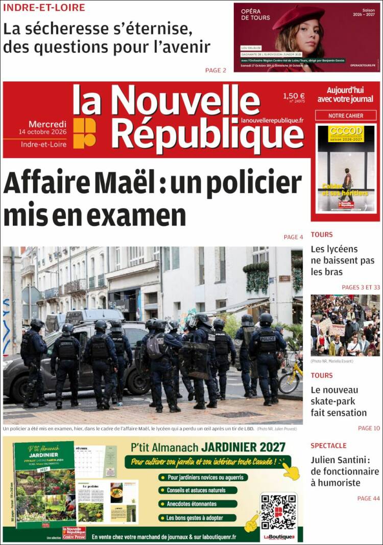 Portada de La Nouvelle Republique (Francia)