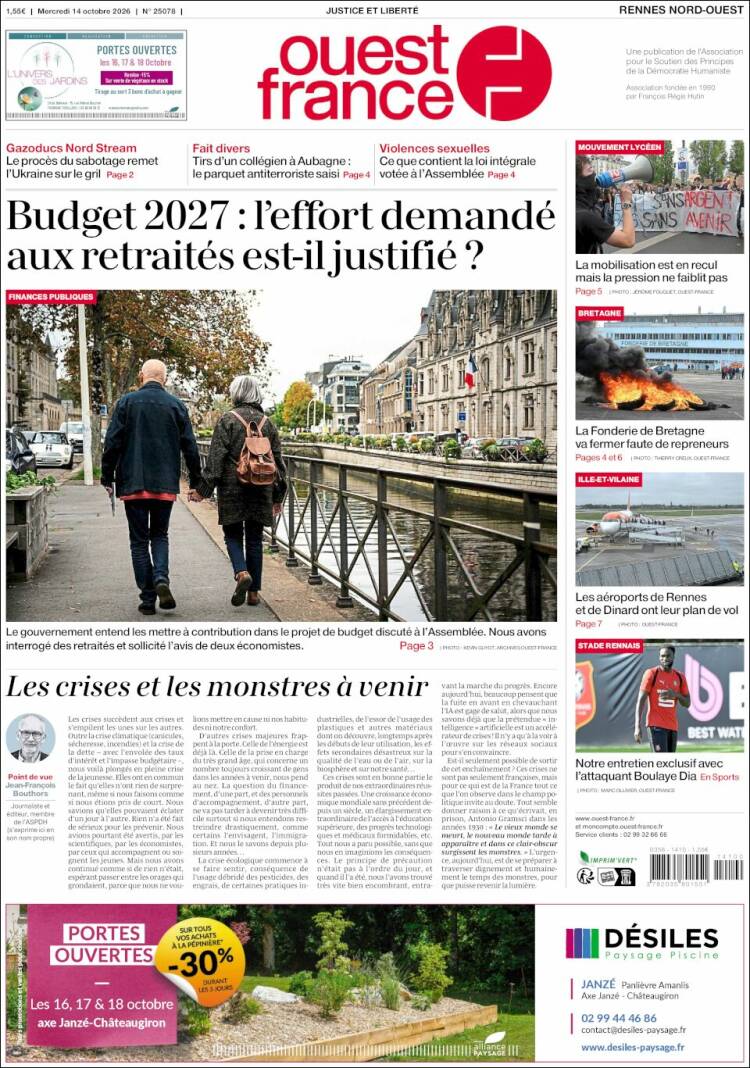 Portada de Ouest France (Francia)