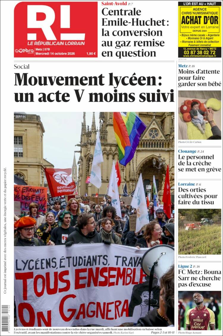 Portada de Le Republicain Lorrain (Francia)