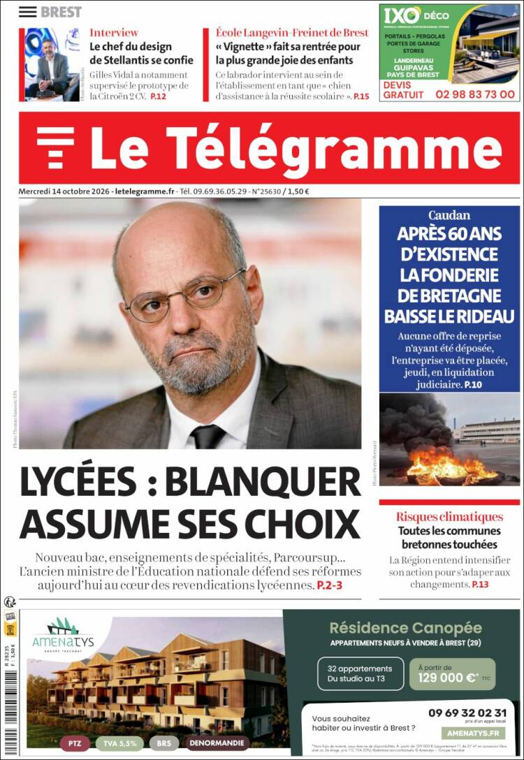Portada de Télégramme (Francia)