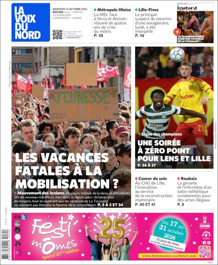 Portada de La Voix du Nord (Francia)