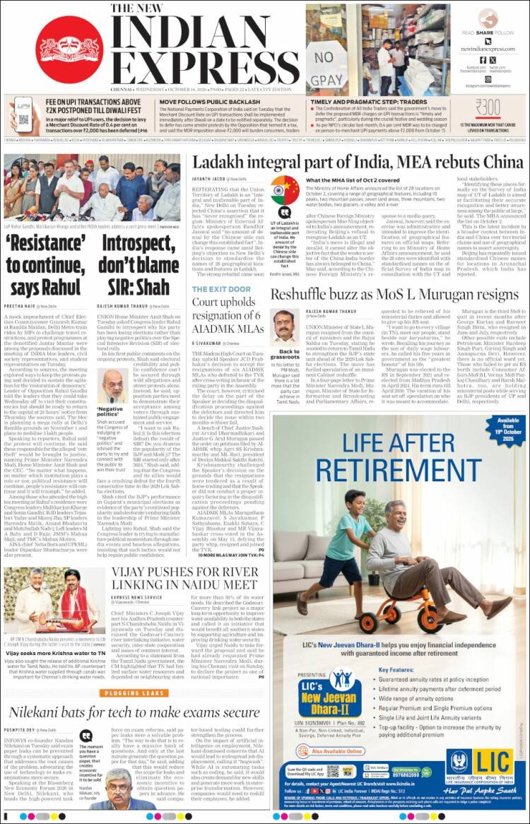 Portada de New Indian Express (India)
