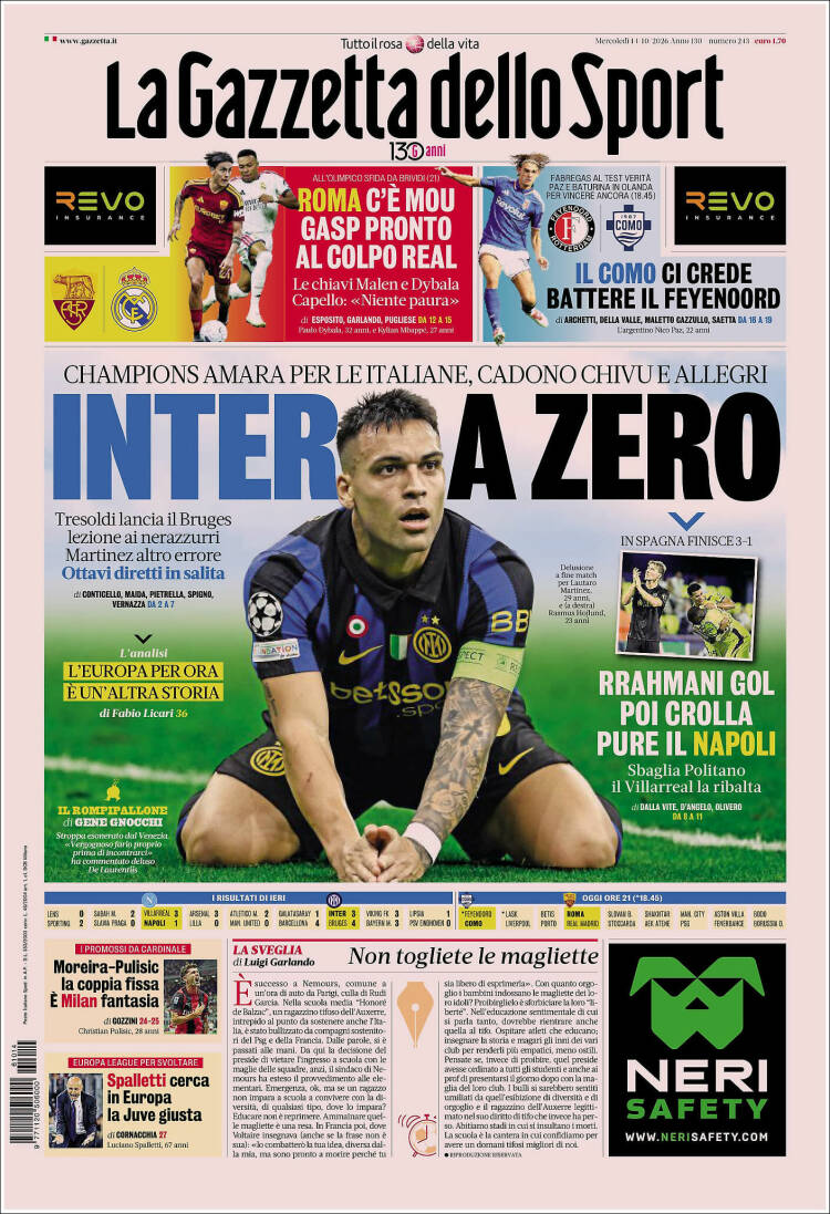 Portada de La Gazzetta dello Sport (Italia)