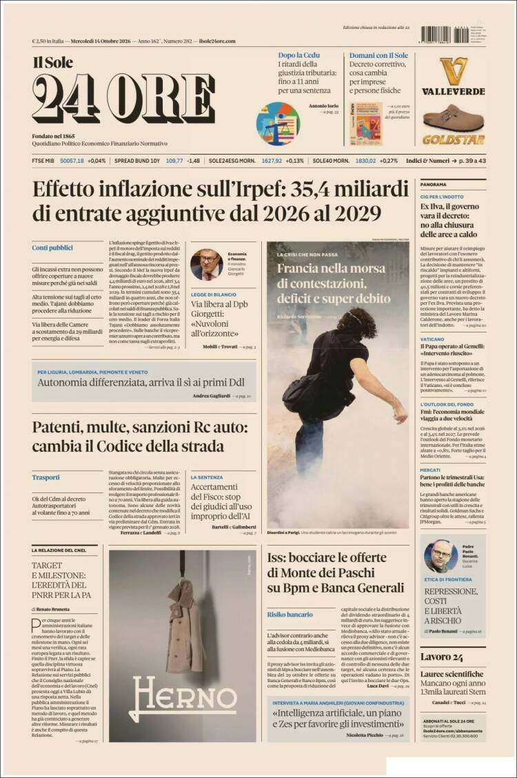 Portada de Il Sole 24 ORE (Italia)