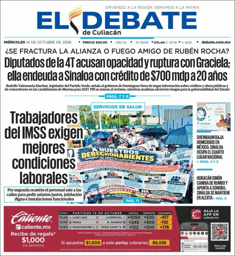 Portada de El Debate de Culiacán (M&eacute;xico)