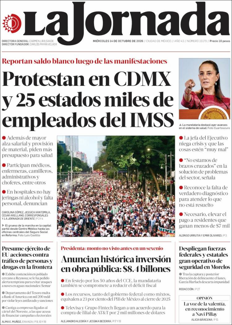 Portada de La Jornada (Mexico)