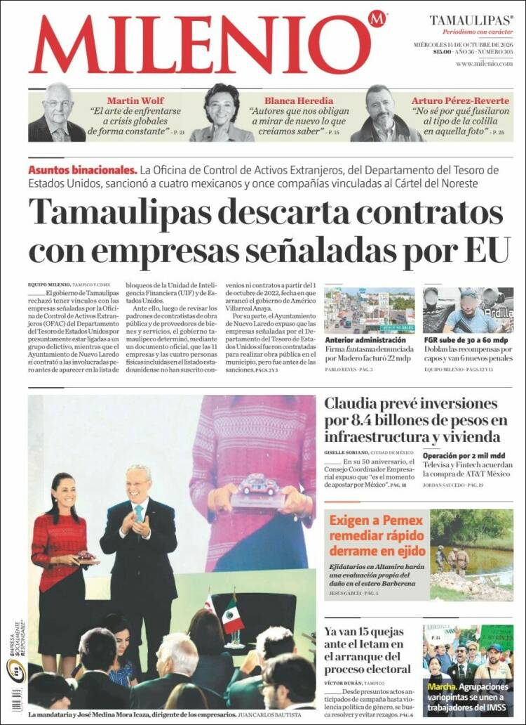 Portada de Milenio - Tamaulipas (M&eacute;xico)