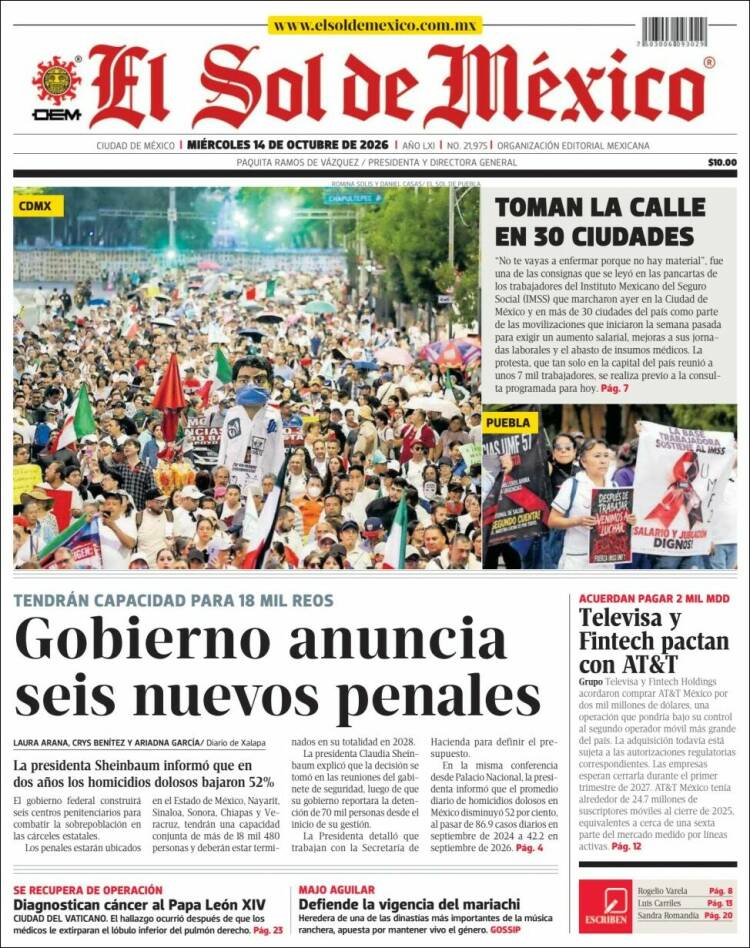 Portada de El Sol de México (M&eacute;xico)