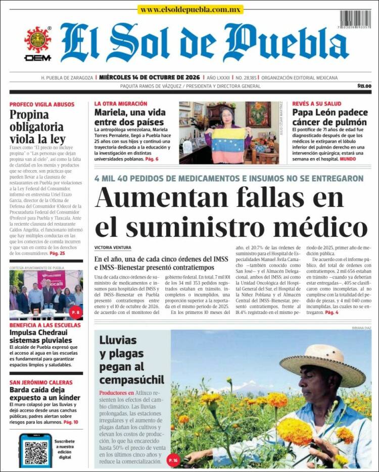 Portada de El Sol de Puebla (Mexico)