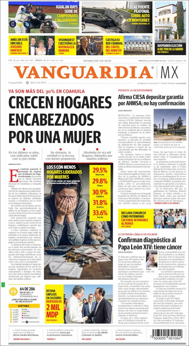 Portada de Vanguardia (Mexique)