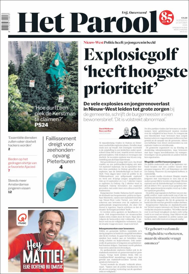 Portada de Het Parool (Pa&iacute;ses Bajos)