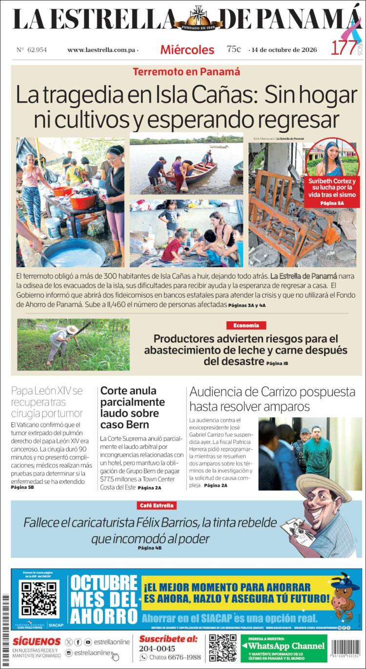 Portada de La Estrella de Panamá (Panam&aacute;)