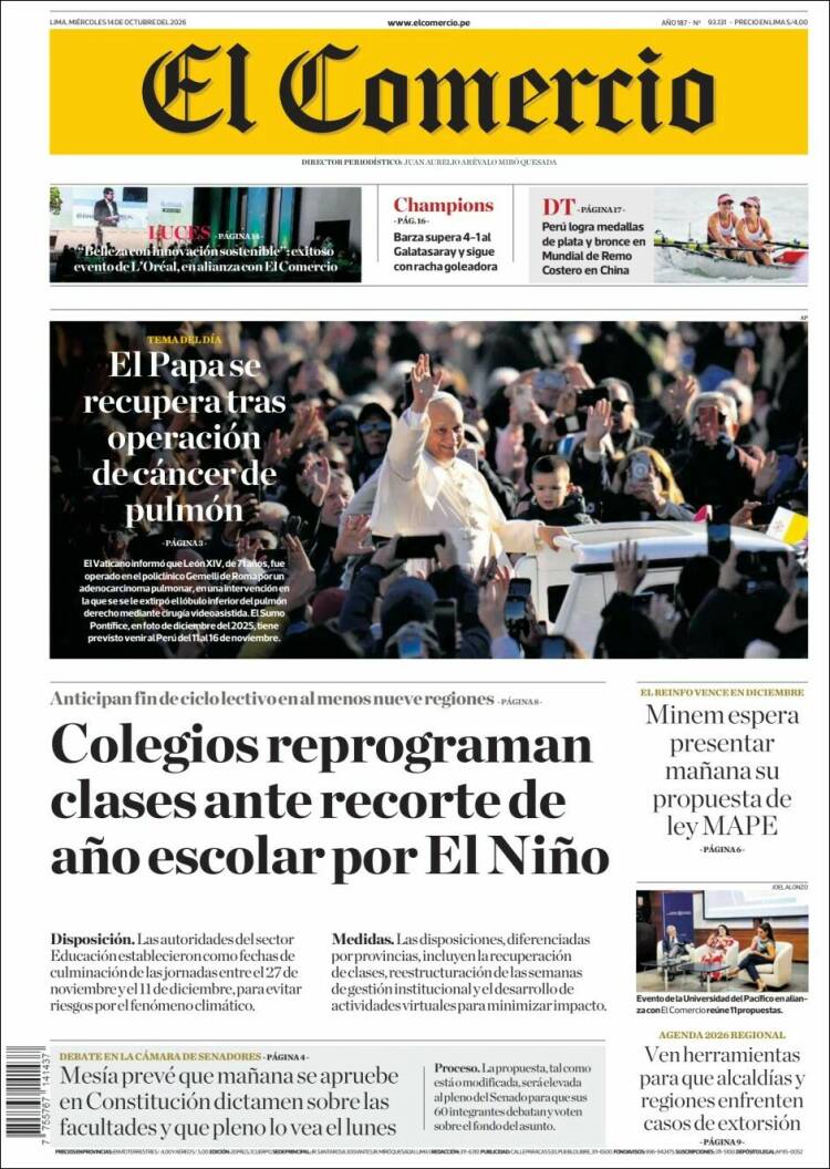 Portada de El Comercio (Per&uacute;)