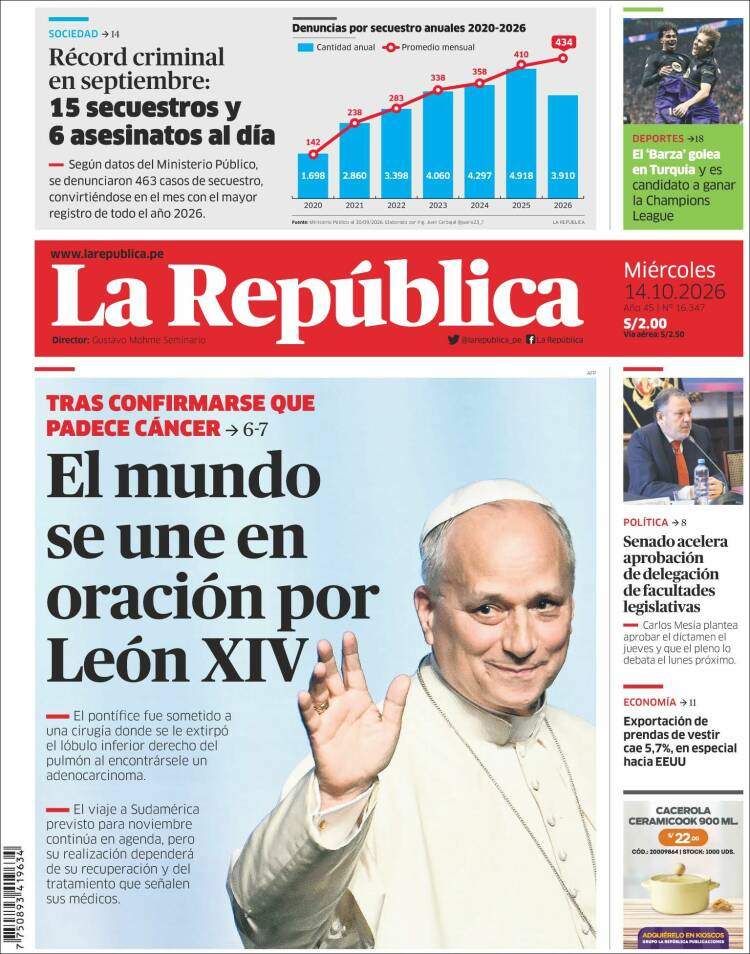 Portada de La Republica (Per&uacute;)