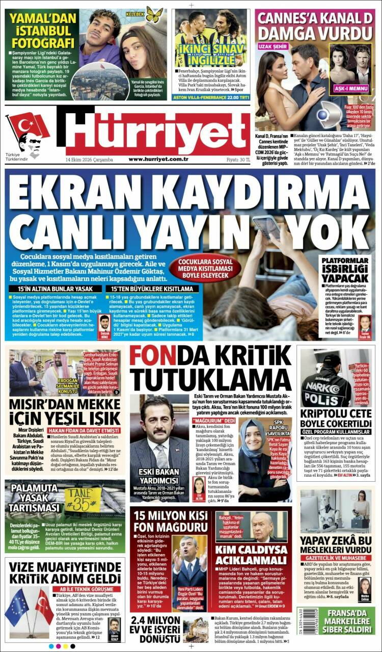 Portada de Hürriyet (Turqu&iacute;a)