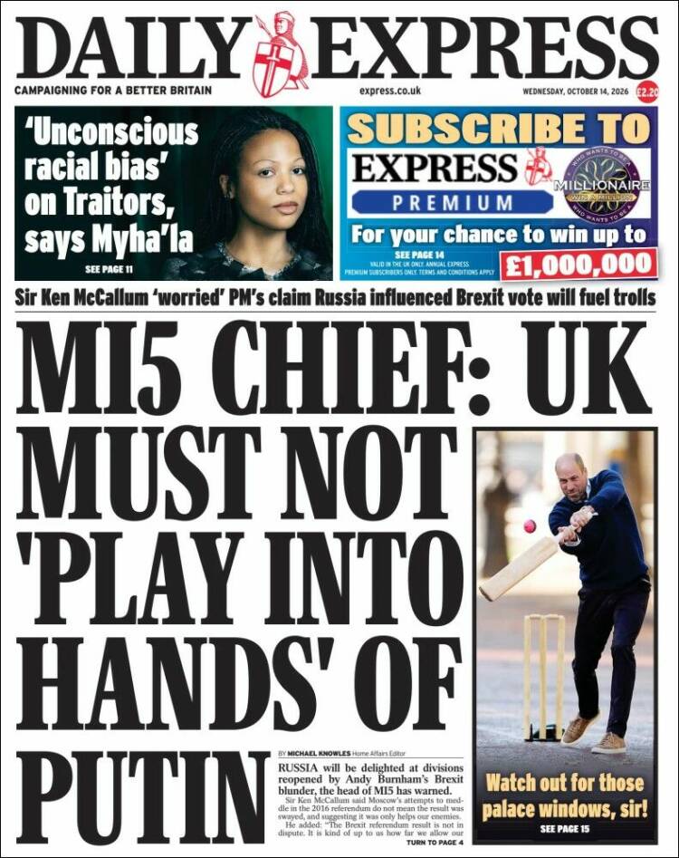 Portada de Daily Express (Reino Unido)