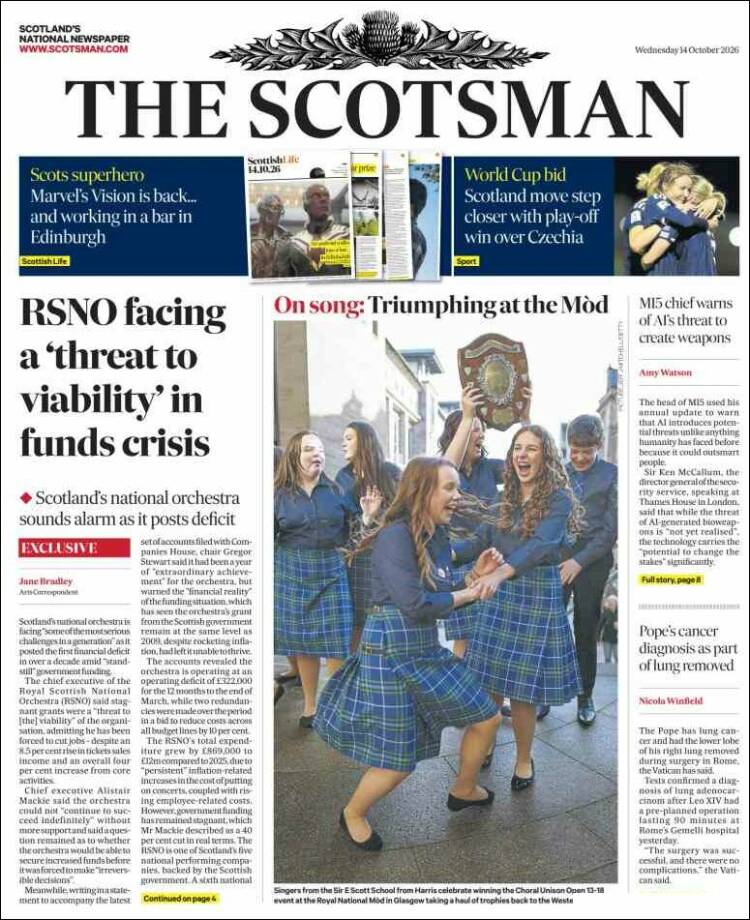 Portada de The Scotsman (Reino Unido)