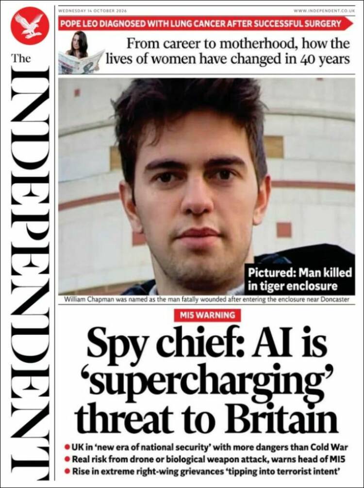 Portada de The Independent (Reino Unido)