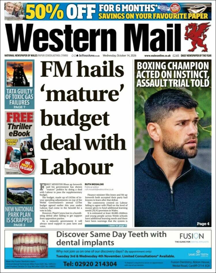 Portada de Western Mail (Reino Unido)