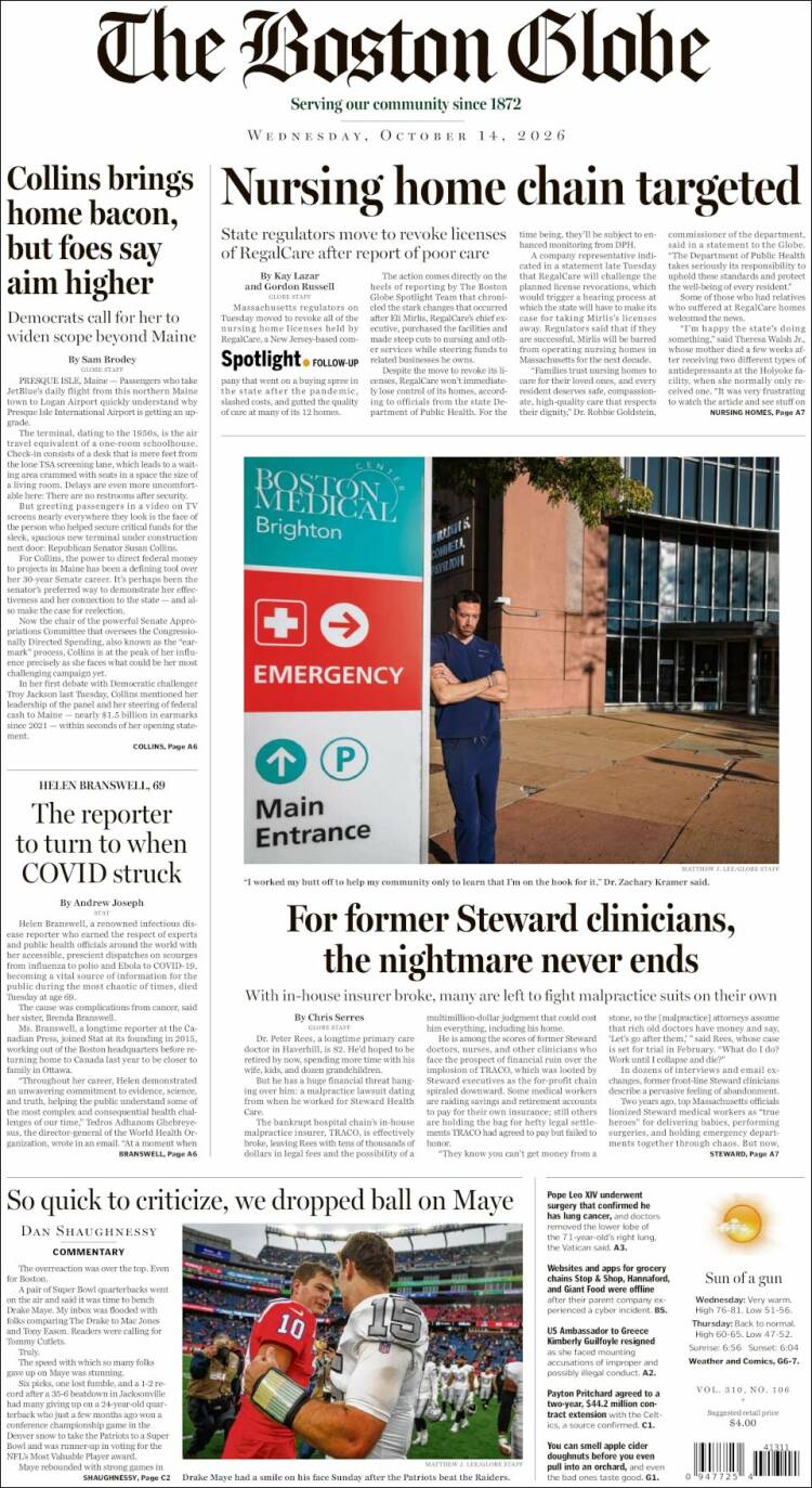 Portada de Boston Globe (USA)