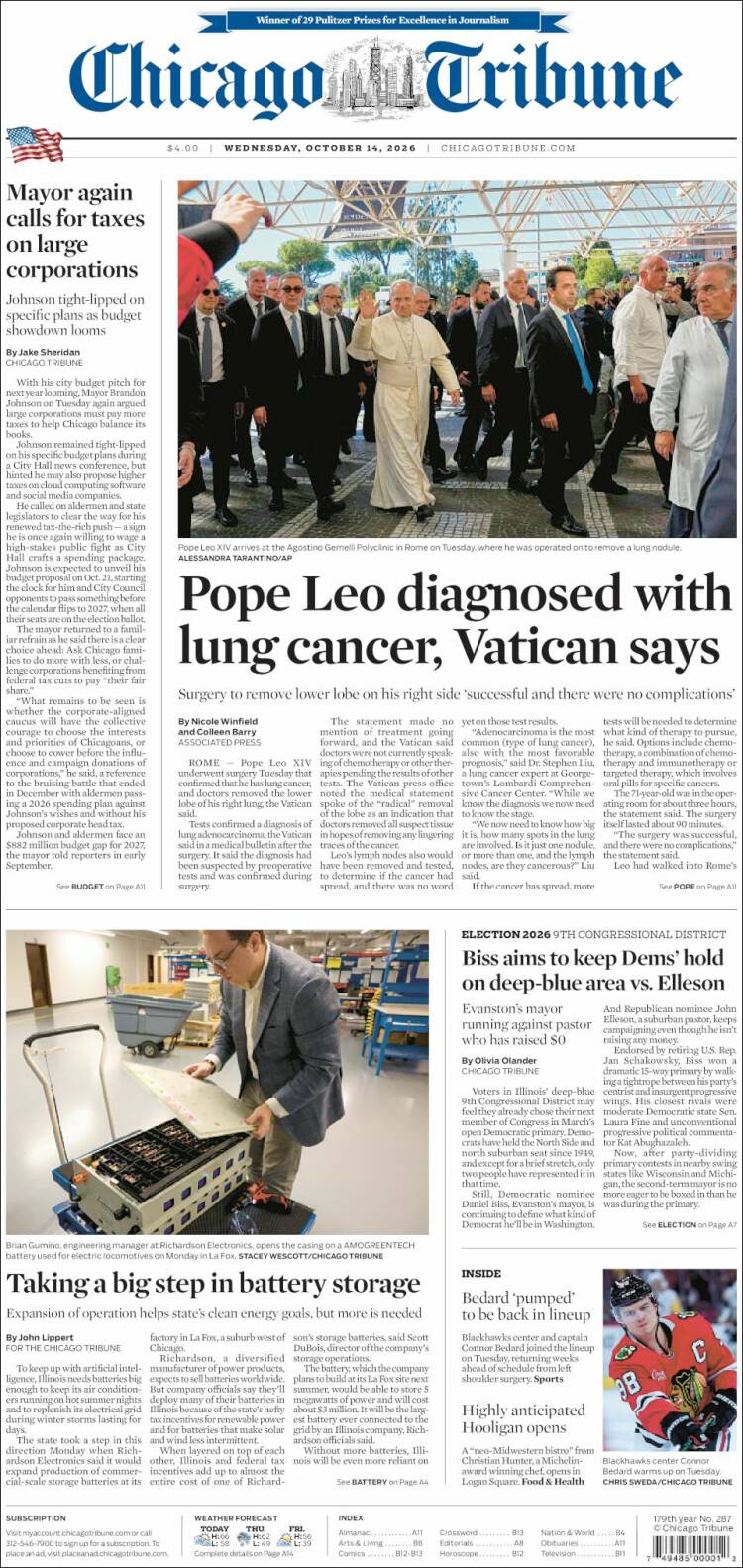 Portada de Chicago Tribune (USA)