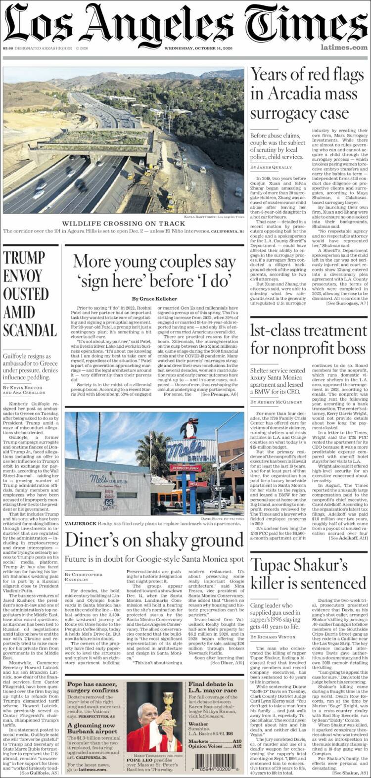 Portada de Los Angeles Times (USA)