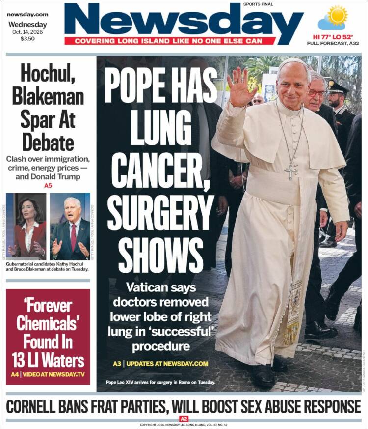 Portada de Newsday (USA)