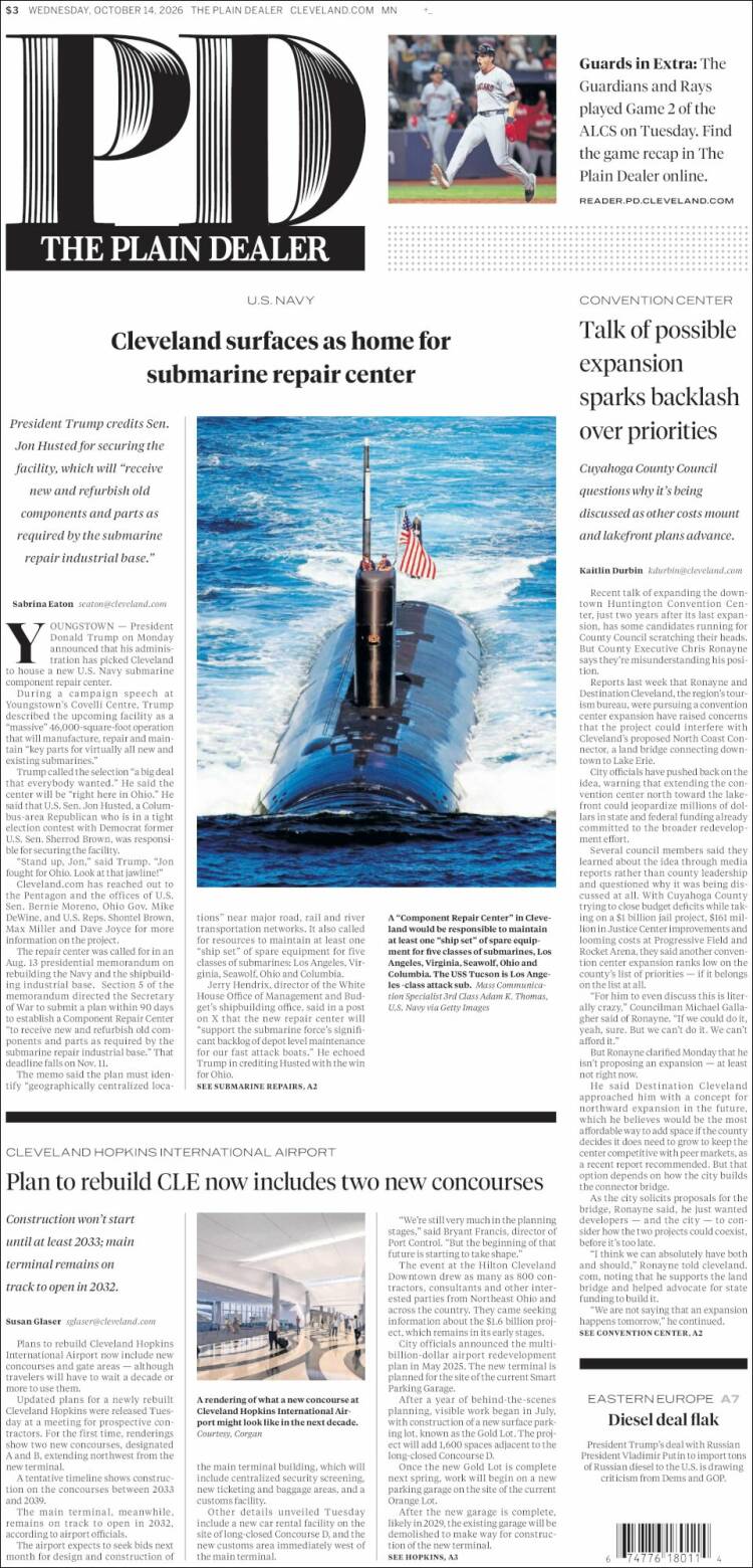 Portada de The Plain Dealer (USA)