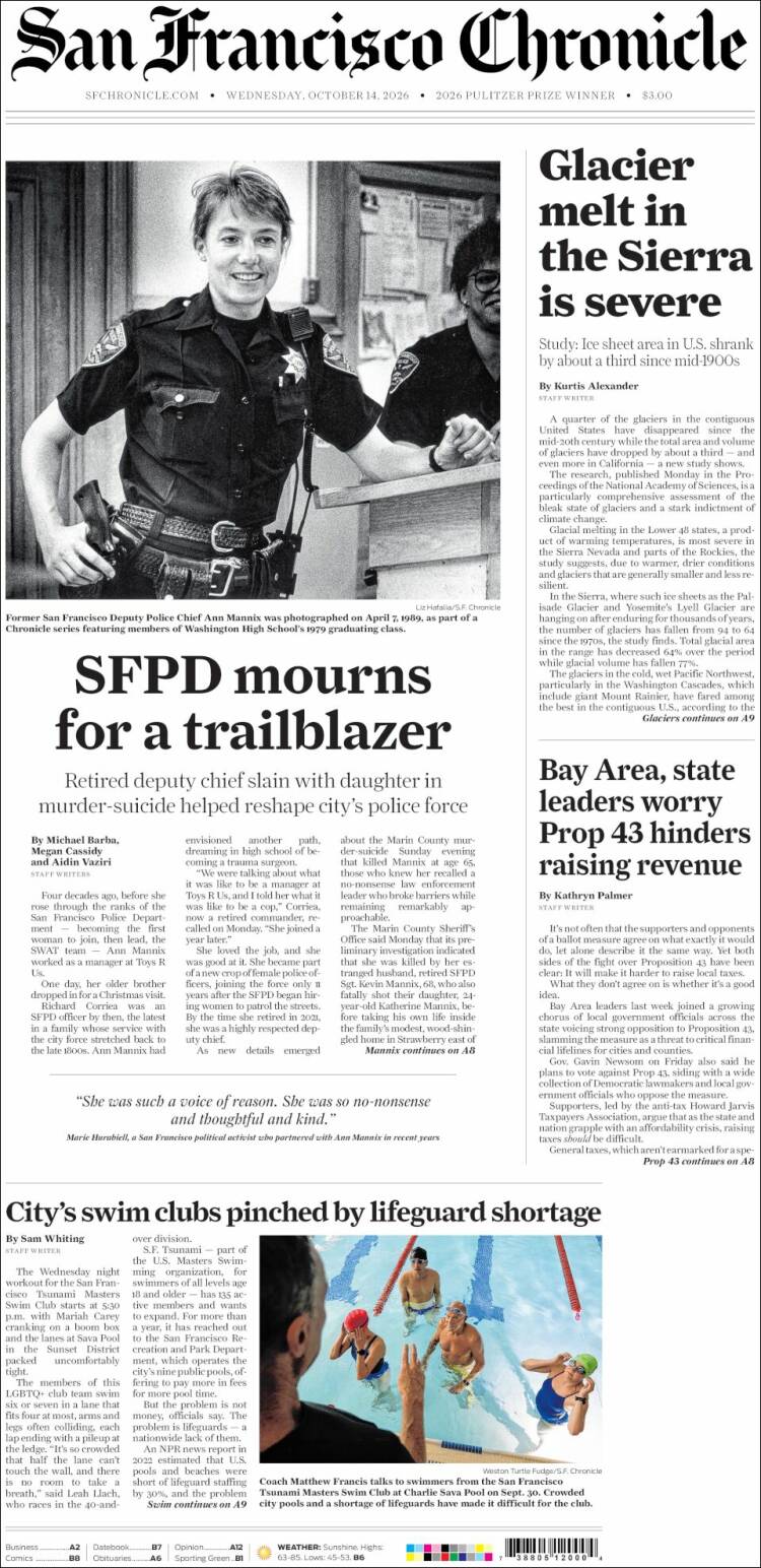 Portada de San Francisco Chronicle (USA)