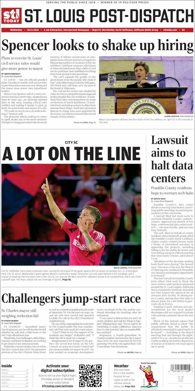 Portada de St. Louis Post-Dispatch (USA)