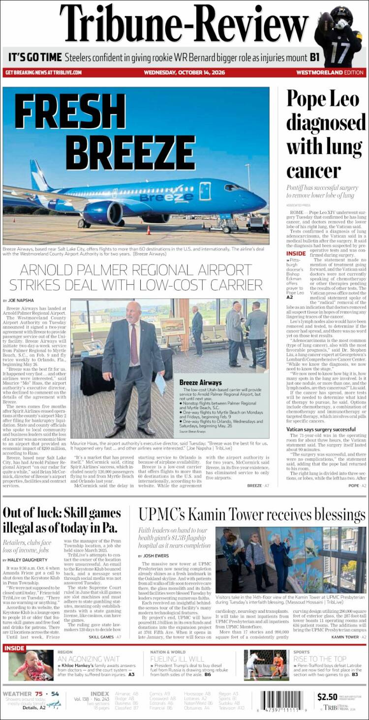 Portada de Tribune-Review (USA)