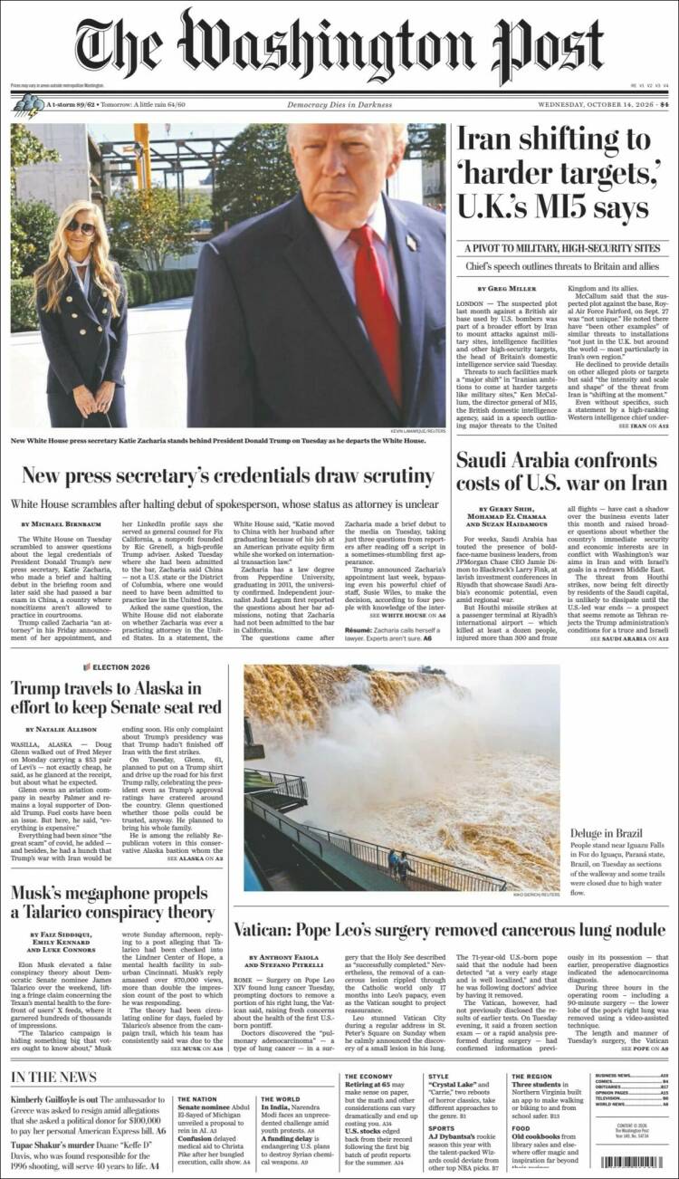Portada de The Washington Post (USA)