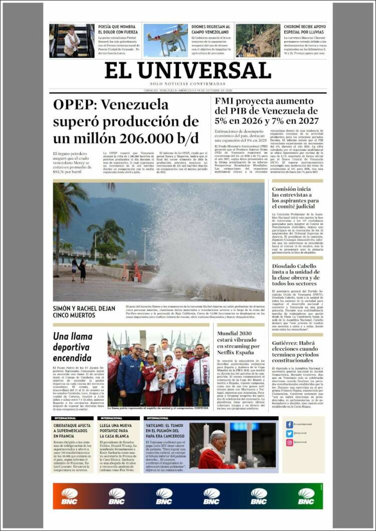 Portada de Universal (Venezuela)