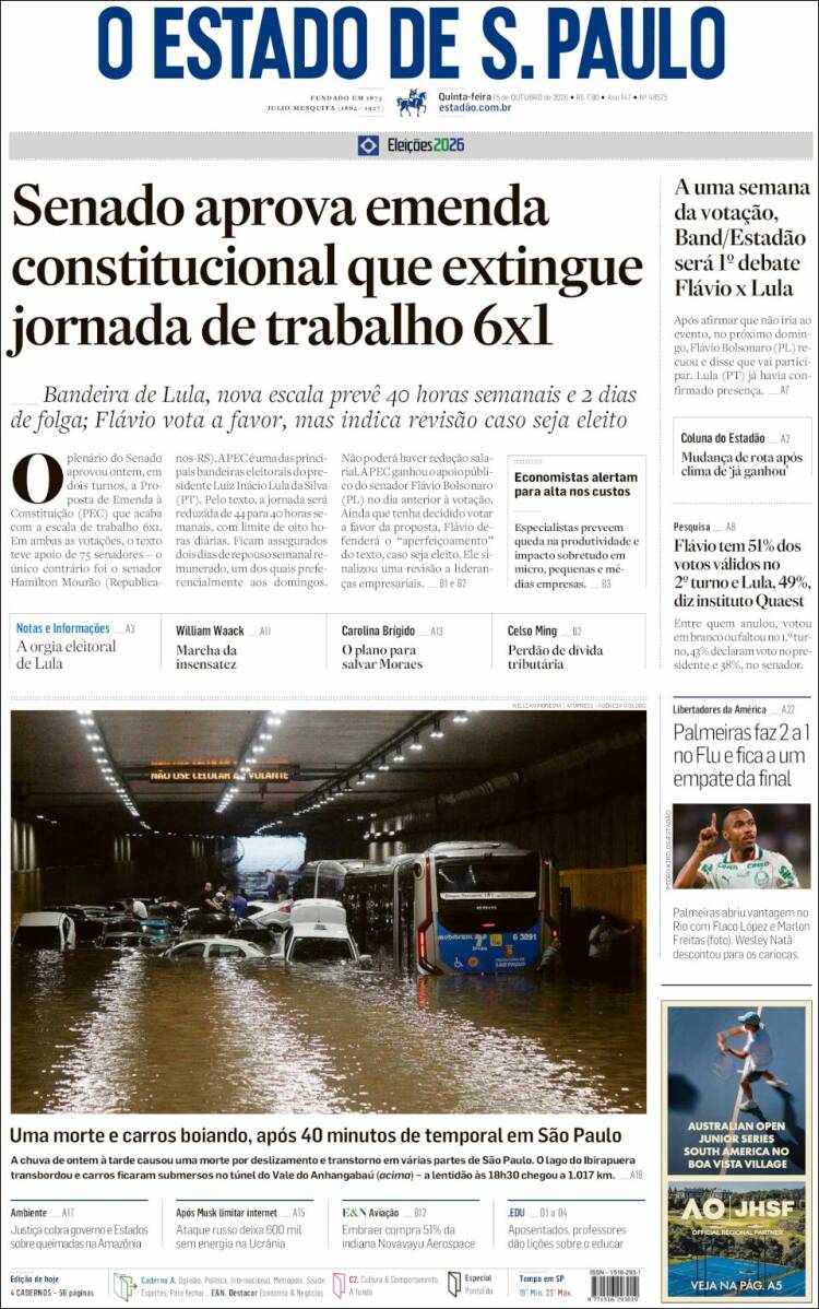 Portada de O Estado de São Paulo (Brasil)