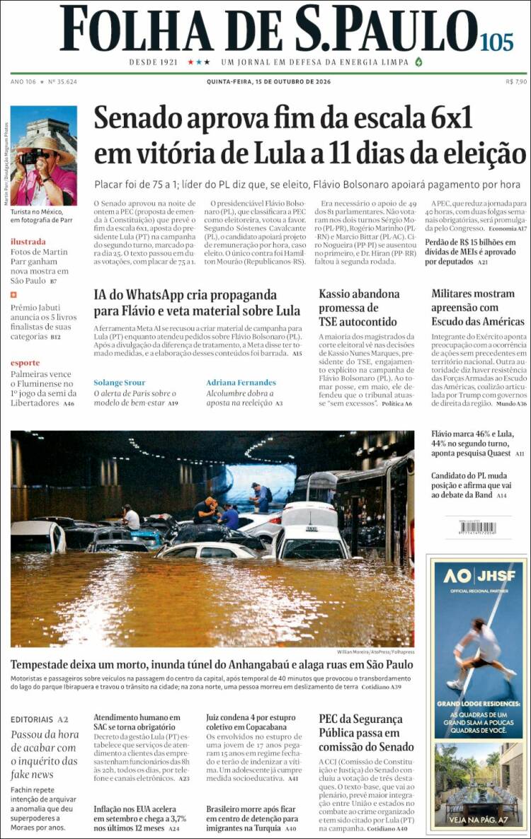 Portada de Folha de São Paulo (Brasil)