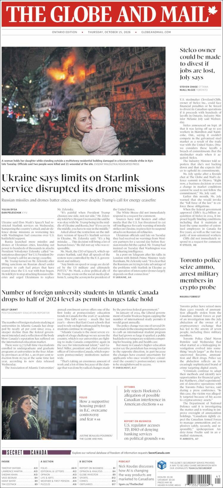 Portada de The Globe and Mail (Canad&aacute;)