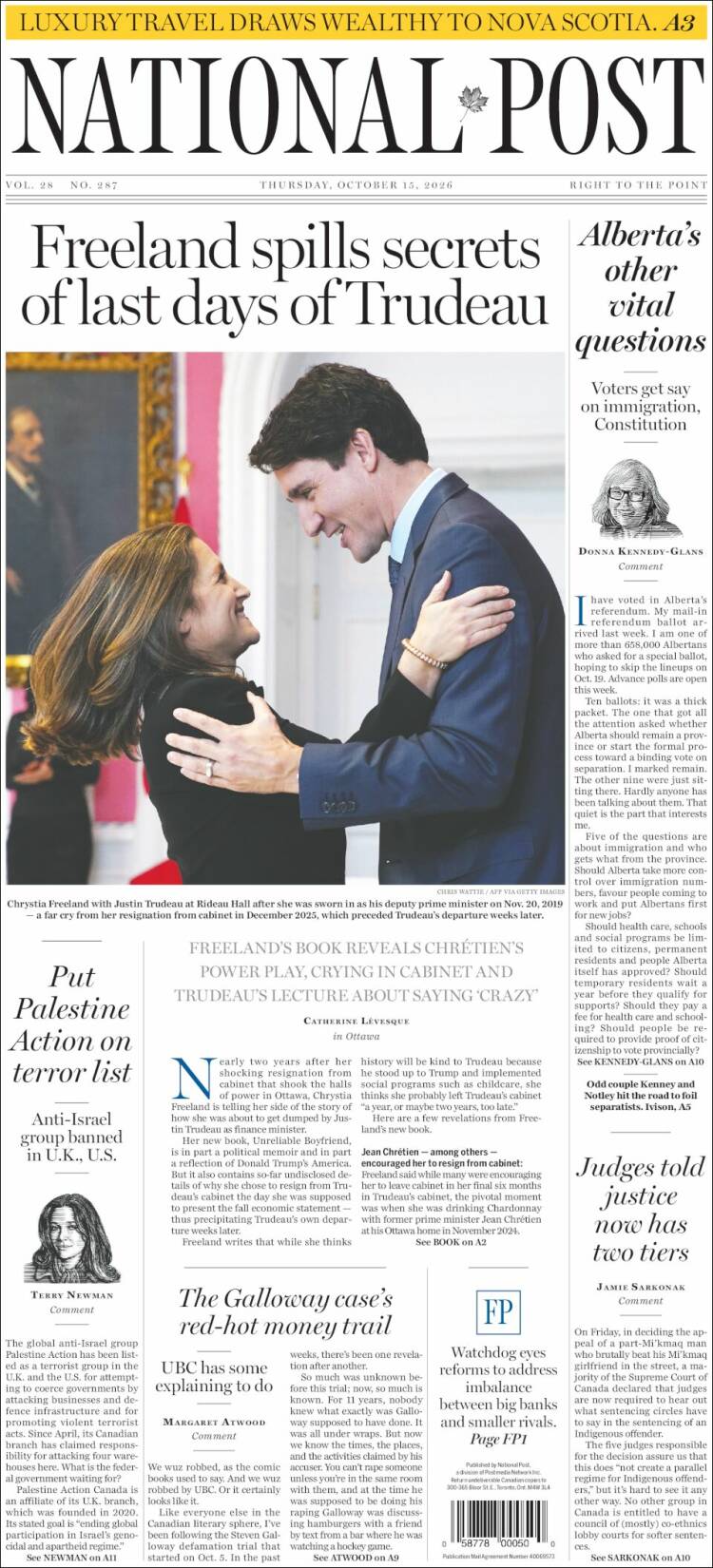 Portada de The National Post (Canad&aacute;)