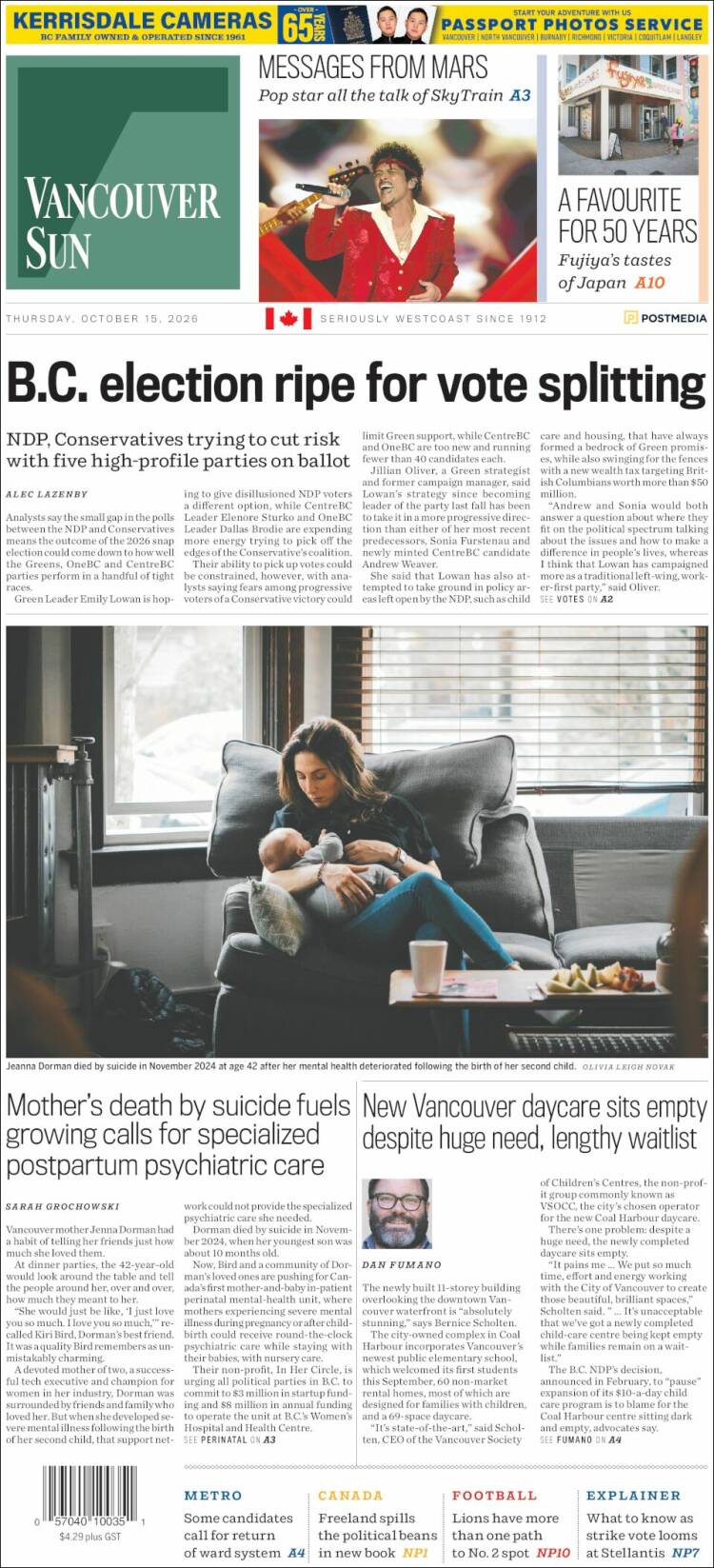 Portada de The Vancouver Sun (Canad&aacute;)