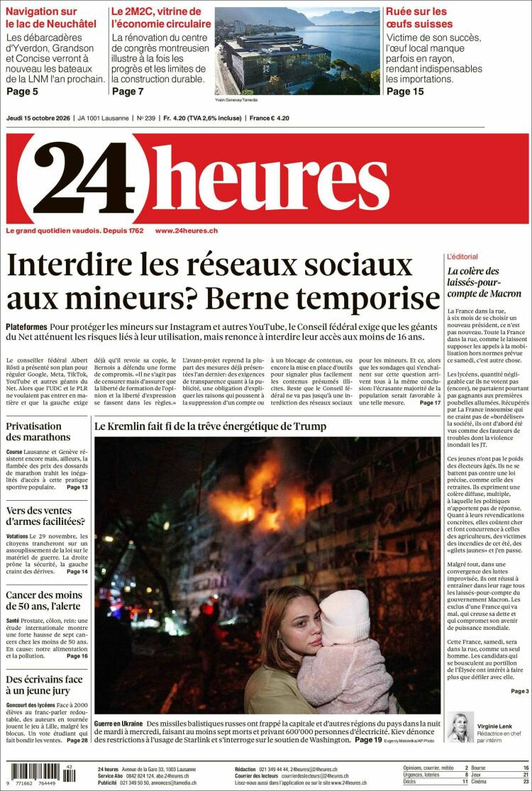 Portada de 24 Heures (Switzerland)