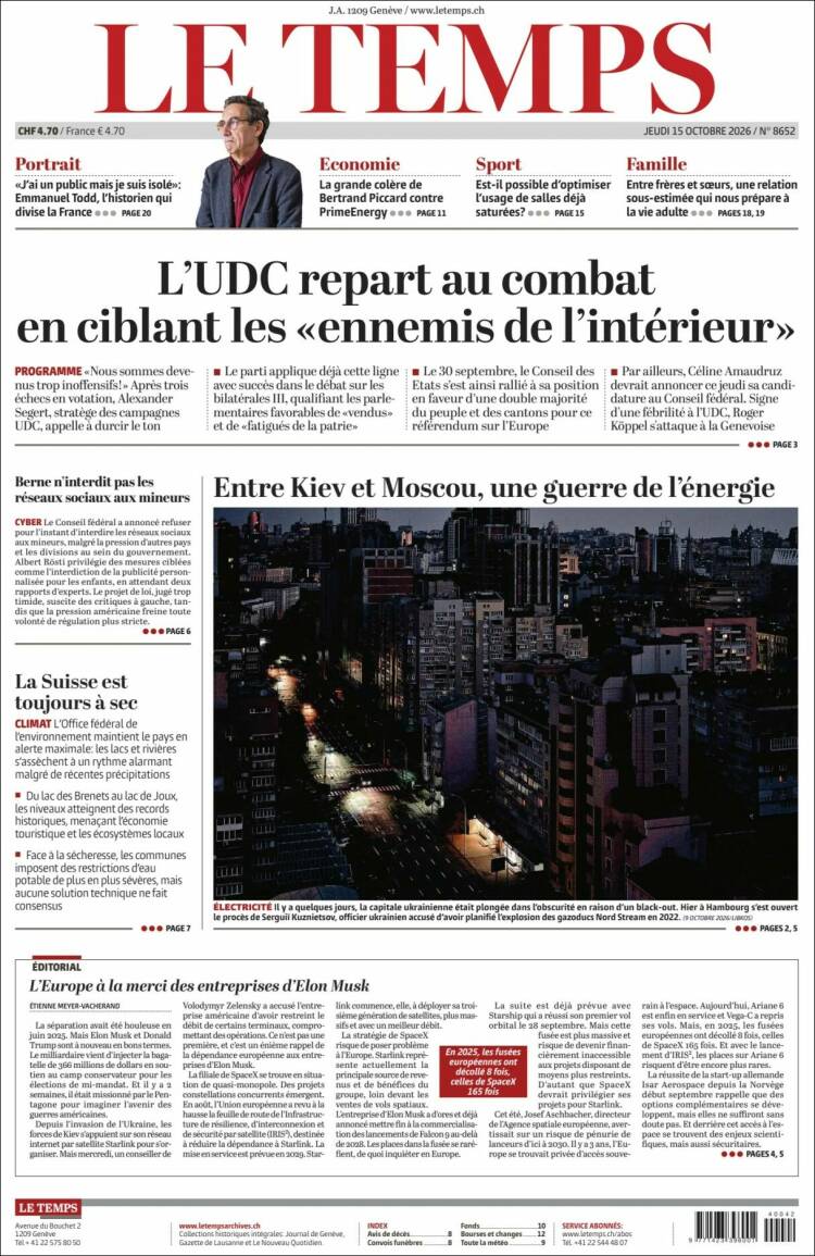 Portada de Le Matin (Suiza)