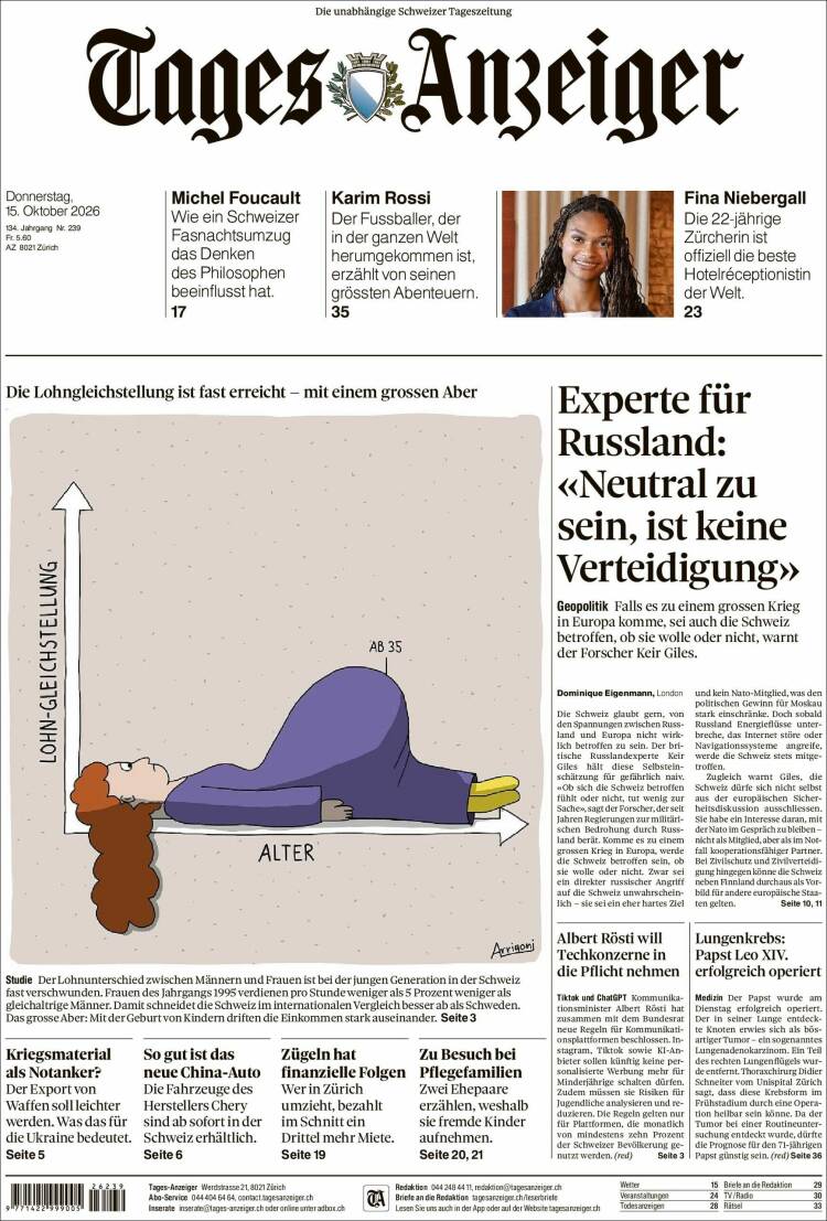 Portada de Tages-Anzeiger (Suiza)