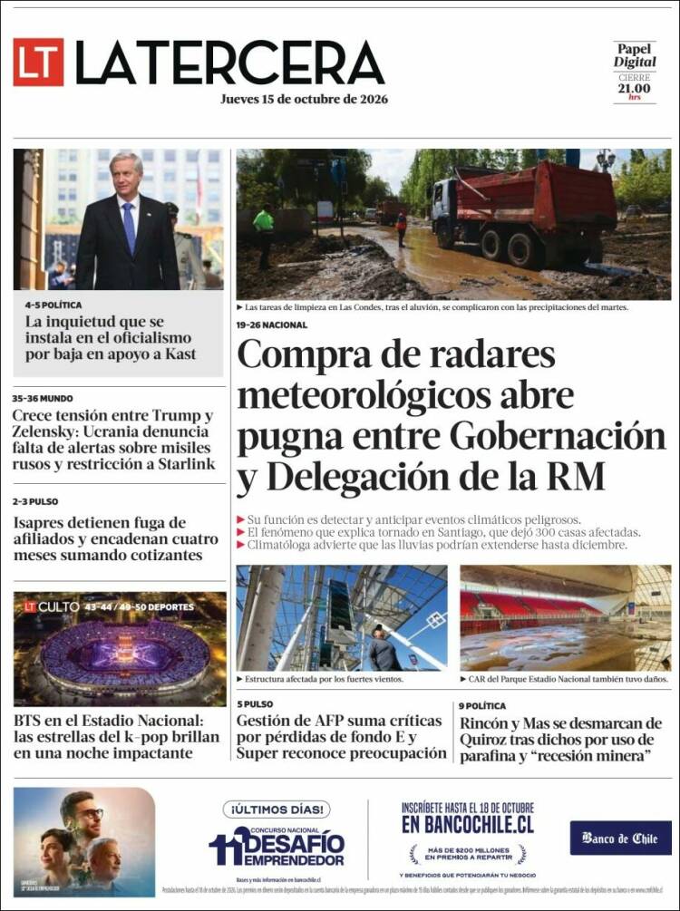 Portada de La Tercera (Chile)