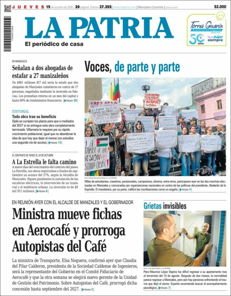 Portada de La Patria (Colombia)