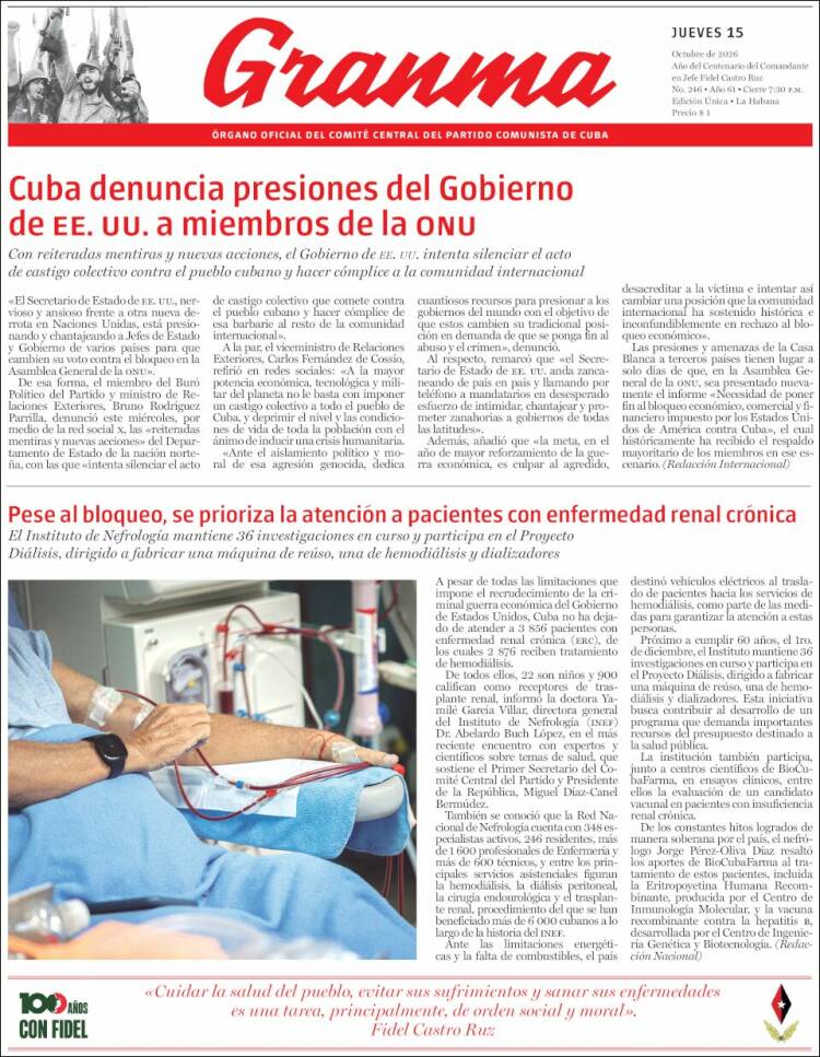 Portada de Granma (Cuba)
