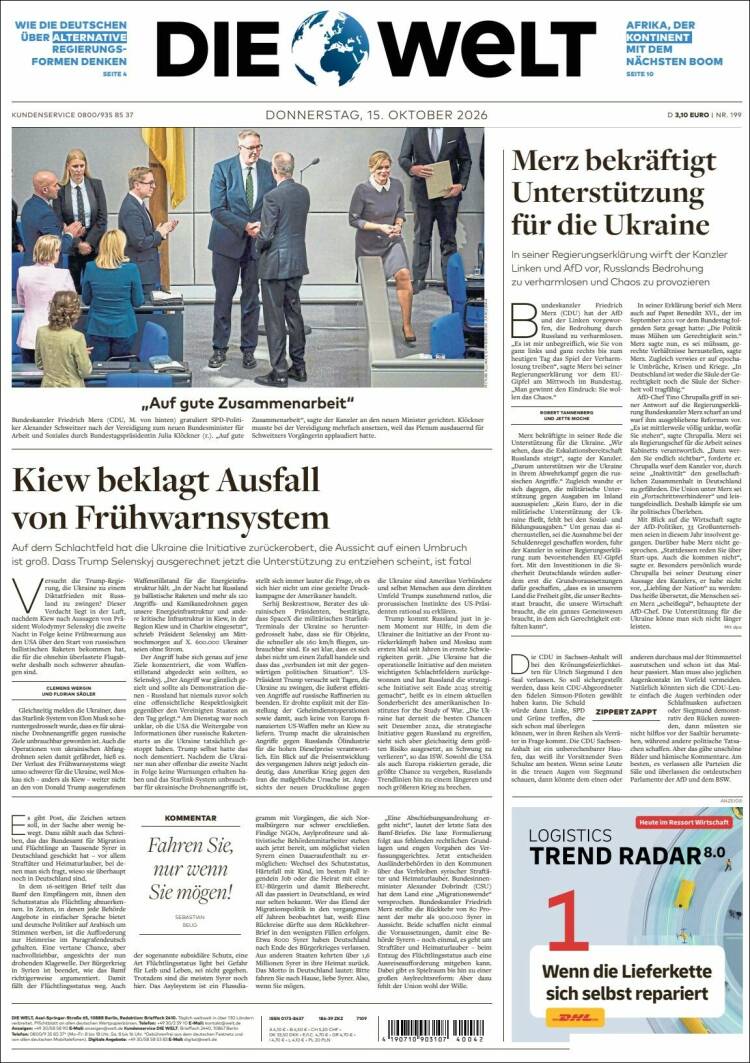 Portada de Die Welt (Alemania)