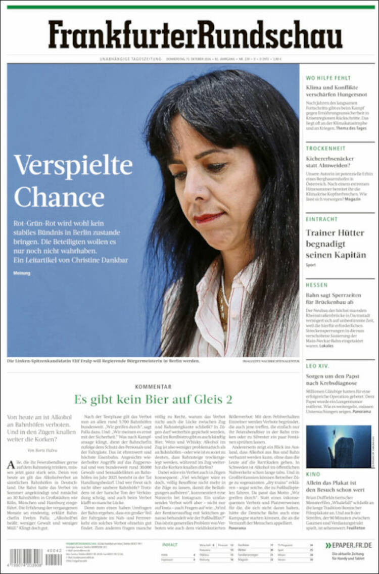 Portada de Frankfurter Rundschau (Alemania)