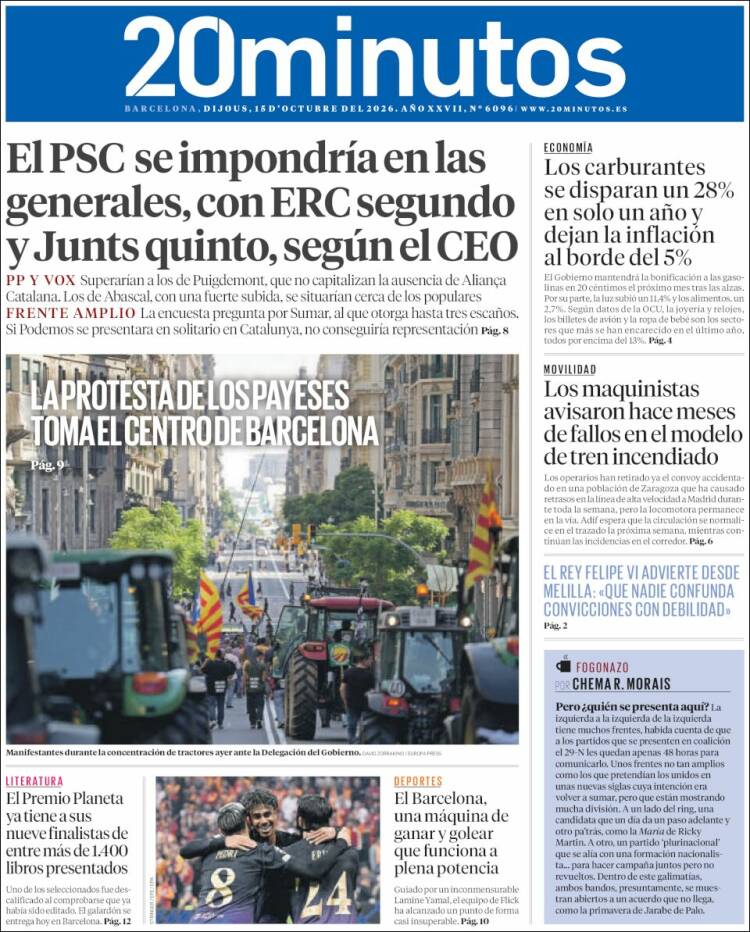Portada de 20 Minutos - Barcelona (Espa&ntilde;a)