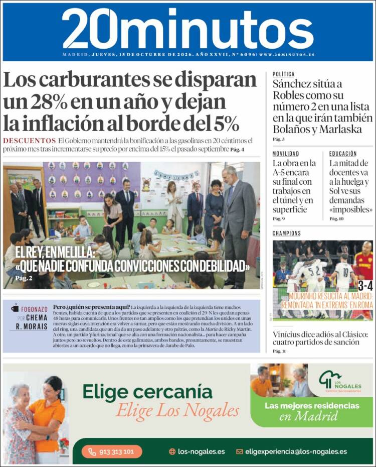 Portada de 20 Minutos - Madrid (Espa&ntilde;a)