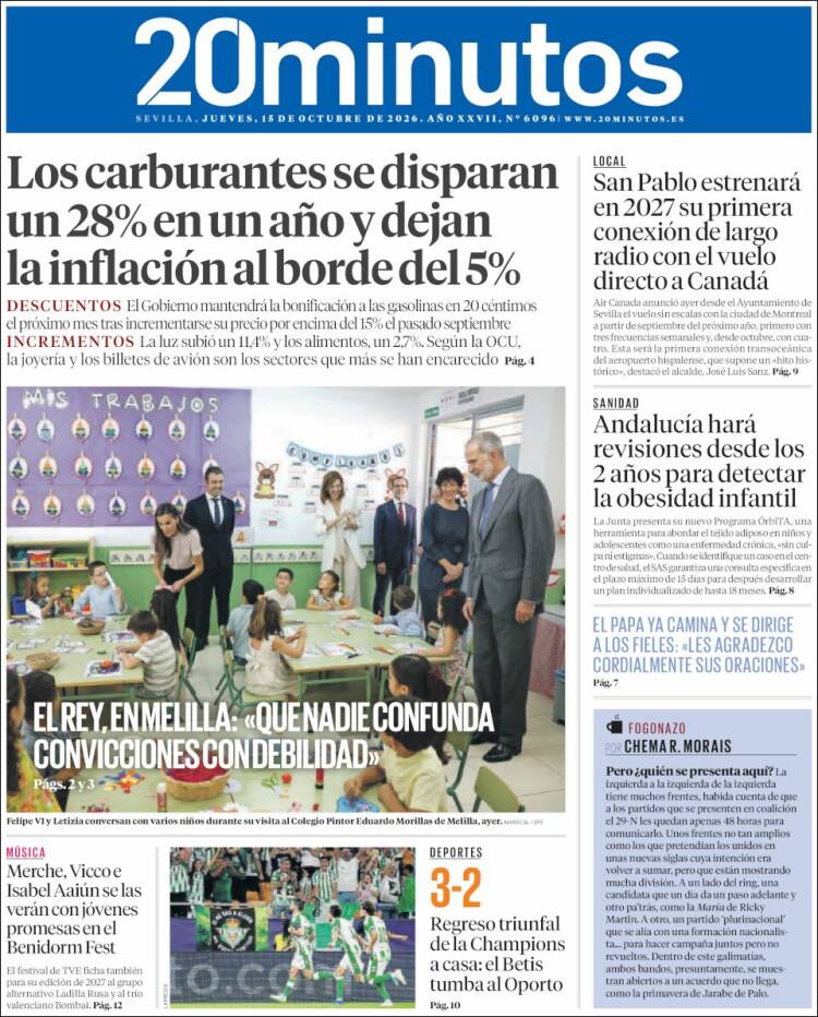 Portada de 20 Minutos - Sevilla (Espa&ntilde;a)